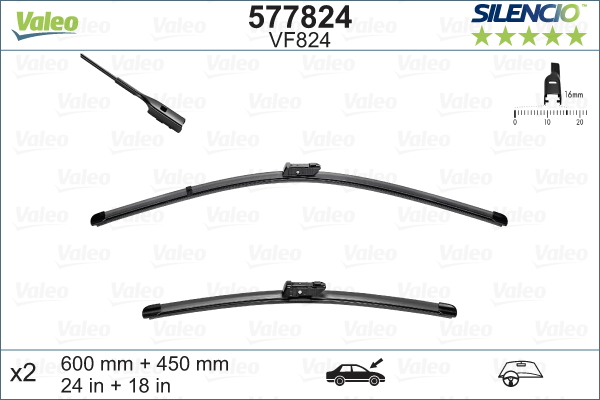 Комплект бескаркасных стеклоочистителей Valeo Silencio Flat VF824